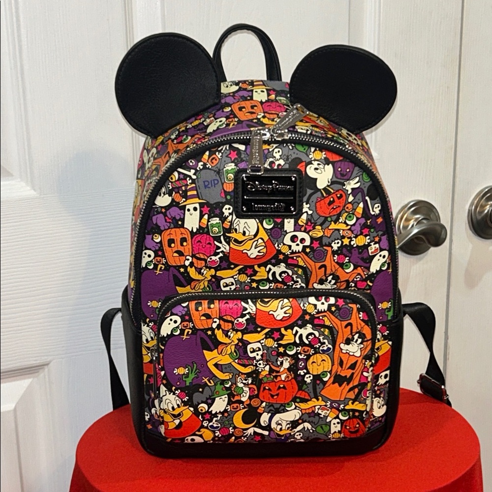 Loungefly Disney Backpack with Purple & Orange Halloween Print NWT